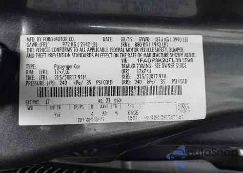 2015 Ford Focus Se from USA, damaged, VIN 1FADP3K20FL381598